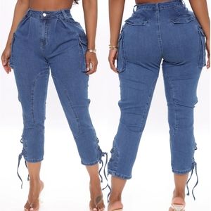 Fashion Nova Denim Flap Pocket Joggers Size XS